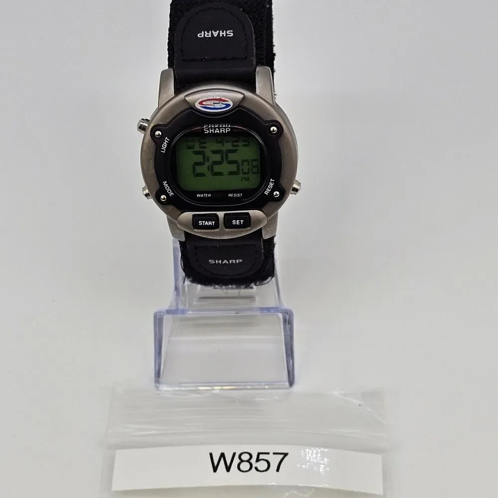 VTG Sharp Men's Digital Watch 40MM Large Gray Case Black Canvas Band New Battery